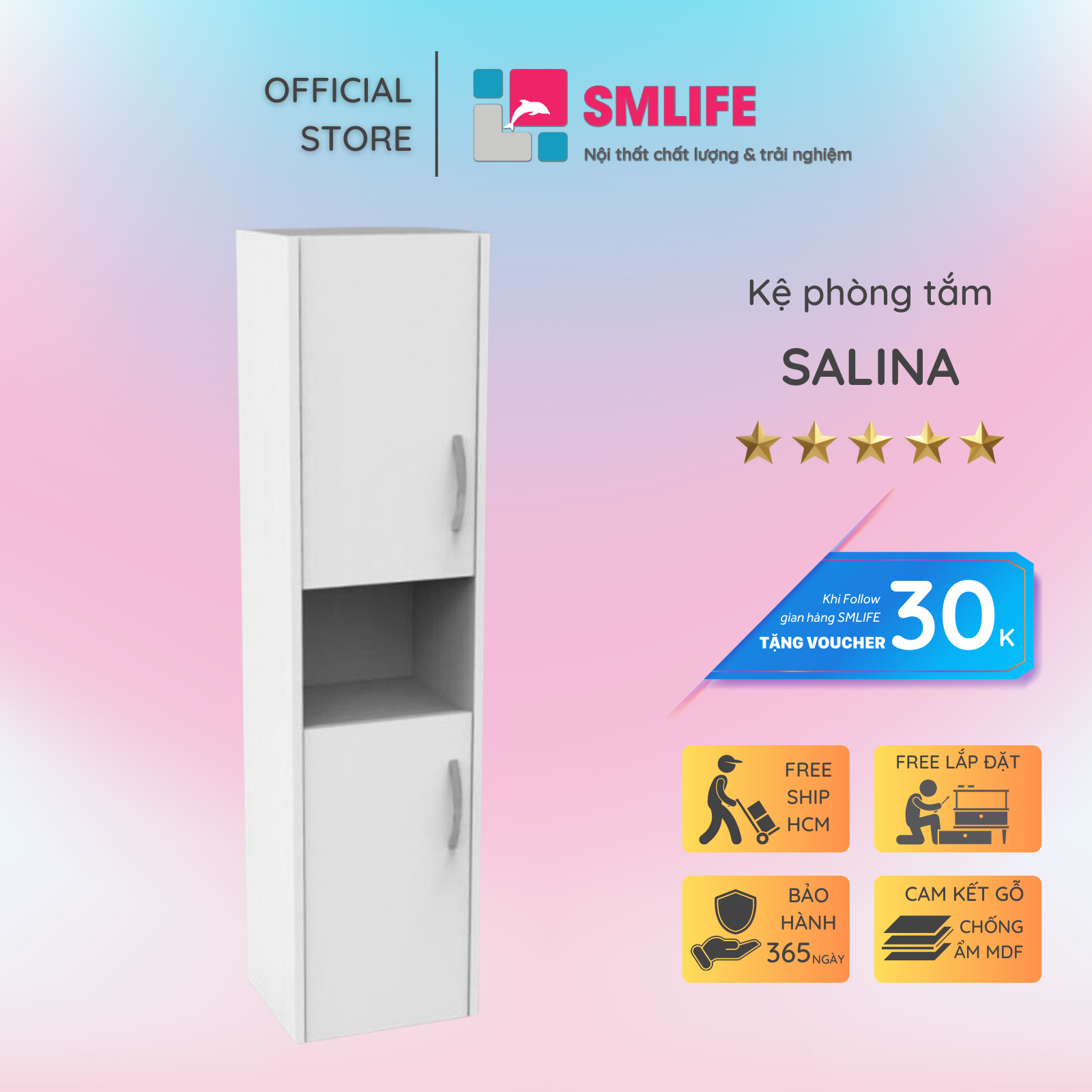 Tủ phòng tắm gỗ hiện đại SMLIFE Salina | Gỗ MDF dày 17mm chống ẩm | D35xR28xC140cm