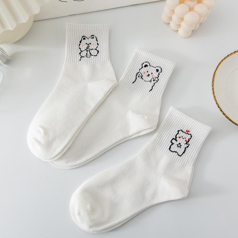 Tất cổ cao, vớ cổ cao nữ trắng hình thú dễ thương vải cotton co giãn thời trang Hàn