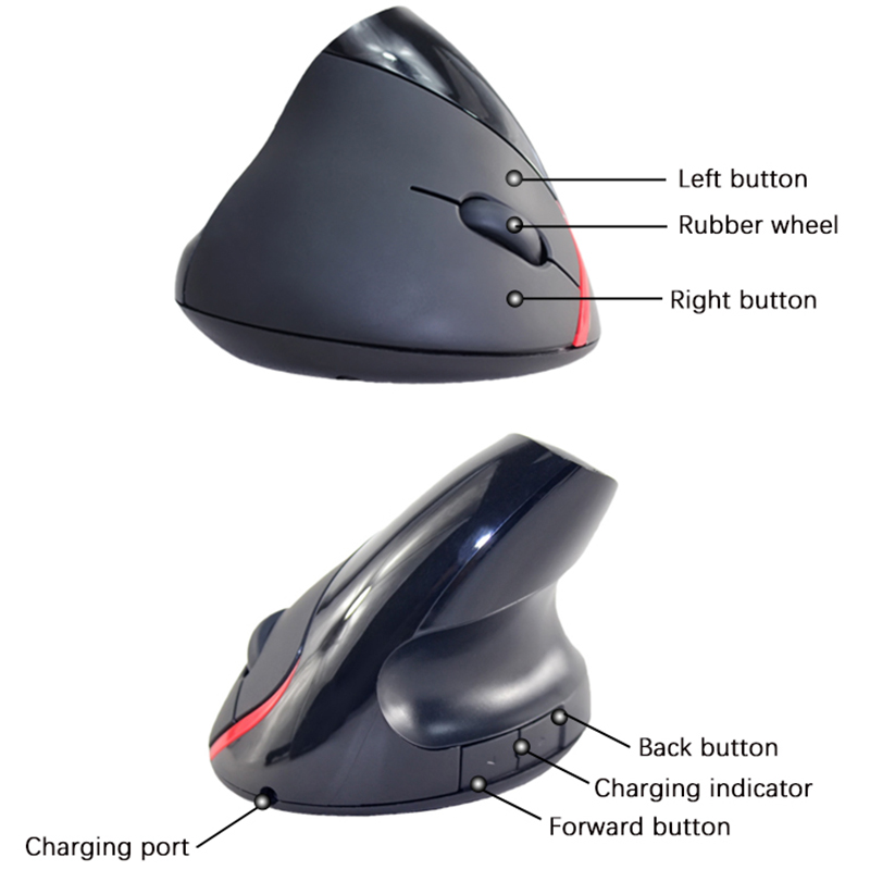 Chuột đứng không dây bluetooth wireless vertical mouse chống tê tay - màu đen