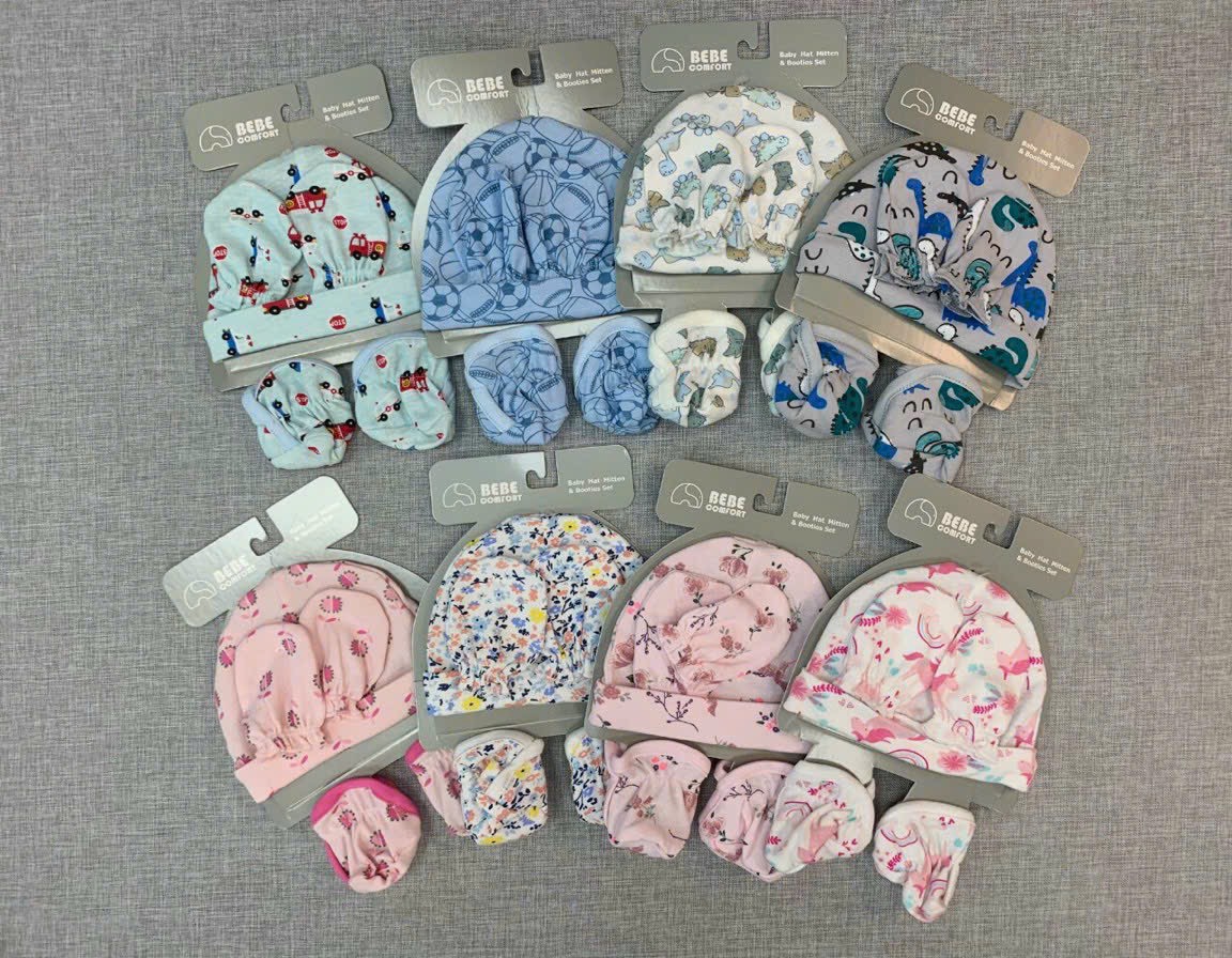 Set 3 món mũ/nón bao tay bao chân cho bé sơ sinh Bebe comfort