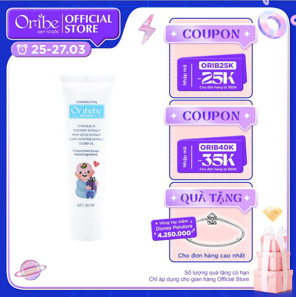 Kem Dưỡng Ẩm, Mịn Da Và Ngăn Ngừa Rôm Sảy Cho Bé Oribebe 30gr - An Toàn Cho Da Nhạy Cảm