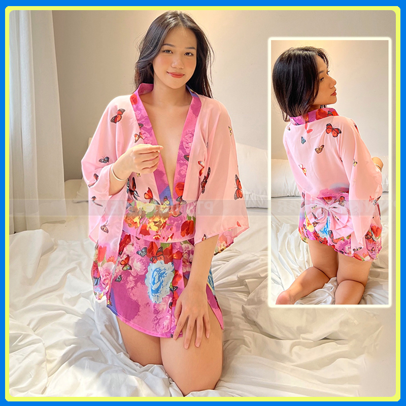 Váy ngủ áo choàng kimono phong cách nhật xuyên thấu sexy gợi cảm P36 - Đầm ngủ áo choàng quyến rũ - Đồ ngủ nữ