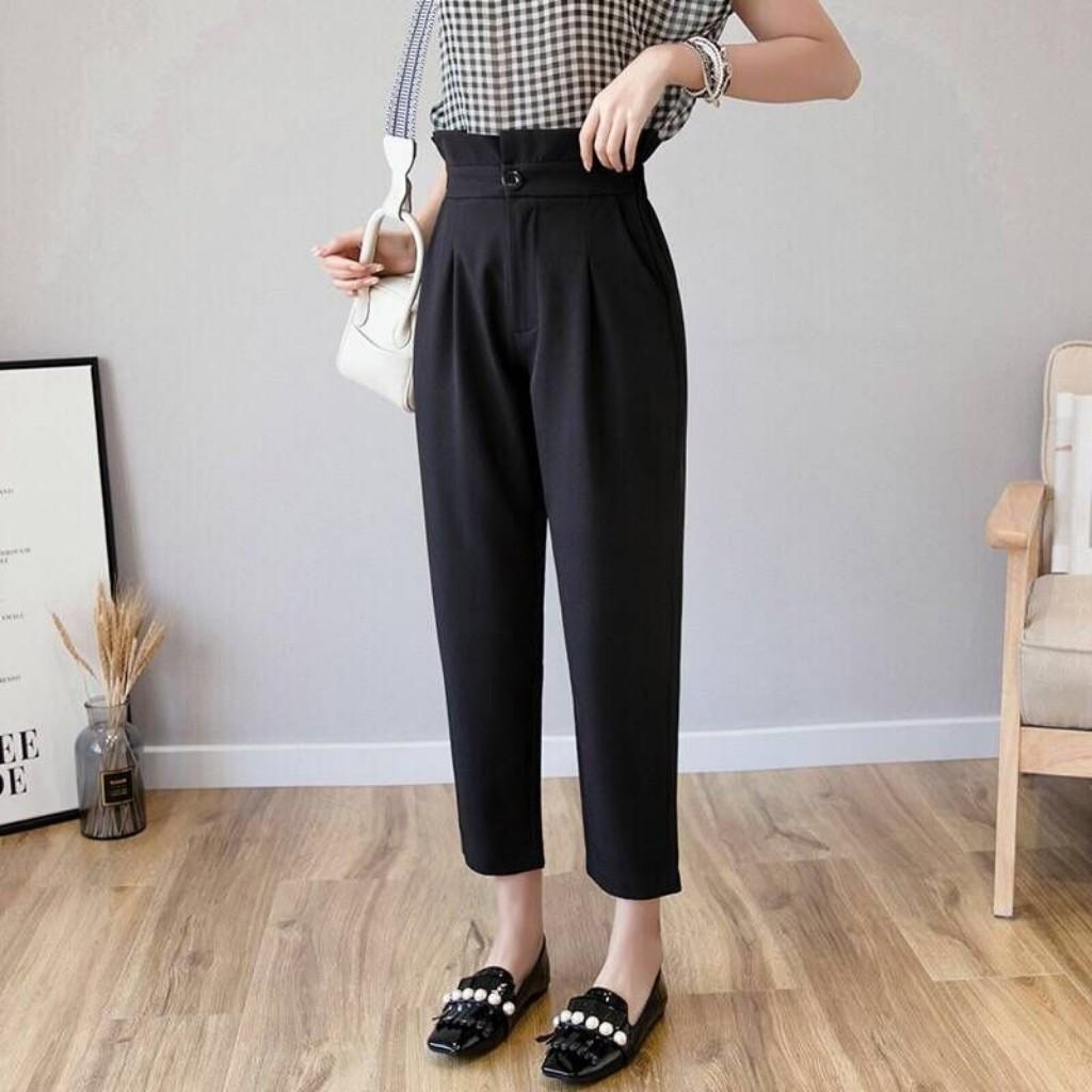Quần baggy vải nữ cạp cao , cạp bèo, quần tây ống suông co giãn thời trang cao cấp