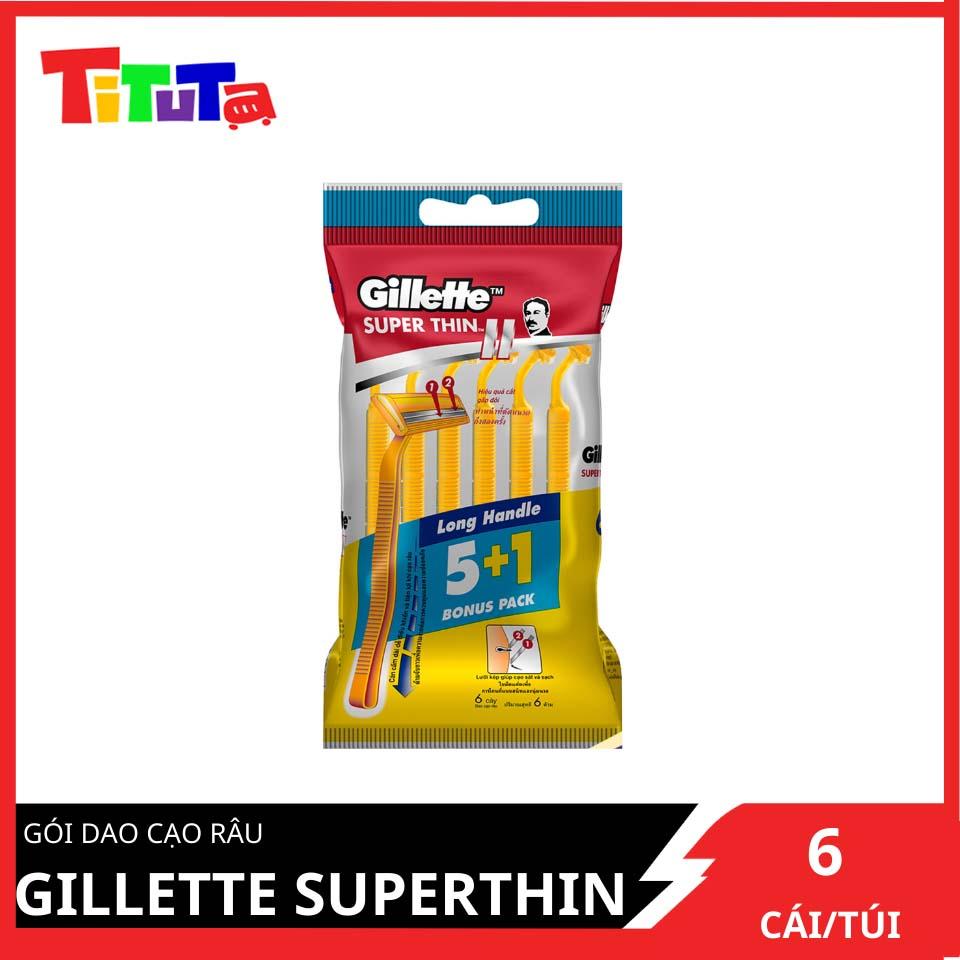 Gói 6 Cây Dao Cạo Râu Cán Vàng Gillette Super Thin 