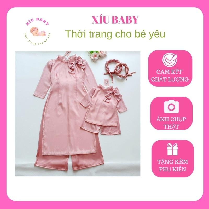 Áo dài tơ ánh nhũ Mẹ Bé tặng kèm mấn cho mùa lễ,tết rất xinh