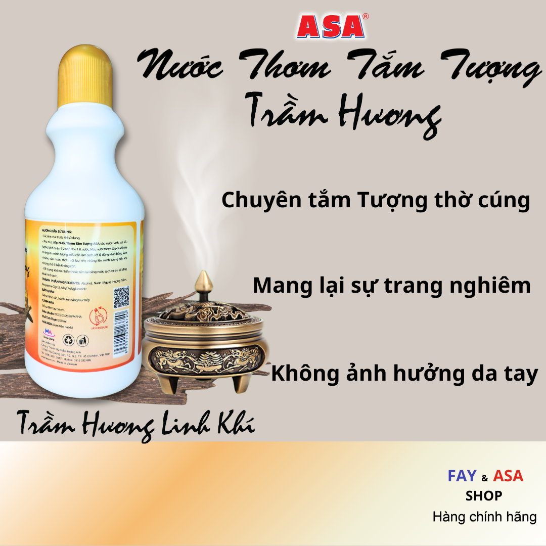 Nước thơm tắm tượng ASA Trầm Hương 350ml - Lau tượng Phật, lau bàn thờ, tẩy uế, tăng tài lộc