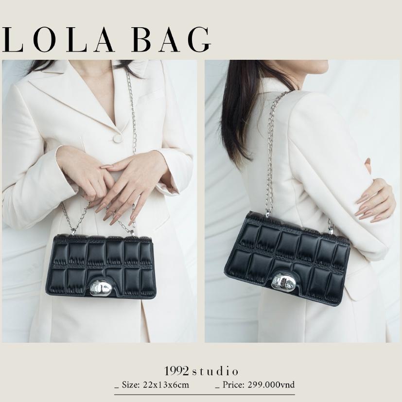 Túi xách nữ màu đen da dập nổi dây xích khoá bạc lạ mắt/ LOLA BAG