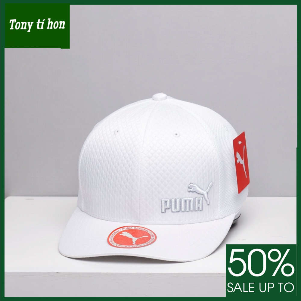 Tony tí hon - Mũ/nón kết lưỡi trai PM thêu logo bên, phối lưới, bít đuôi thời trang nam nữ cao cấp - màu trắng, logo cam đào / logo trắng