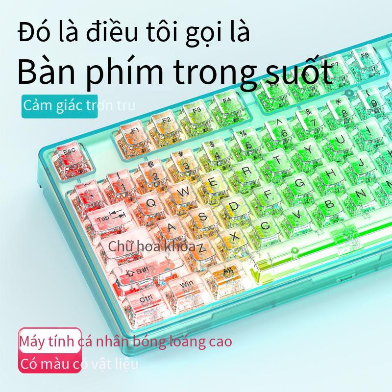 Đảm bảo chất lượng bàn phím sạc không dây macro 2.4G bluetooth 3 chế độ pha lê trong suốt Bàn phím cơ phát sáng RGB phím văn phòng trò chơi