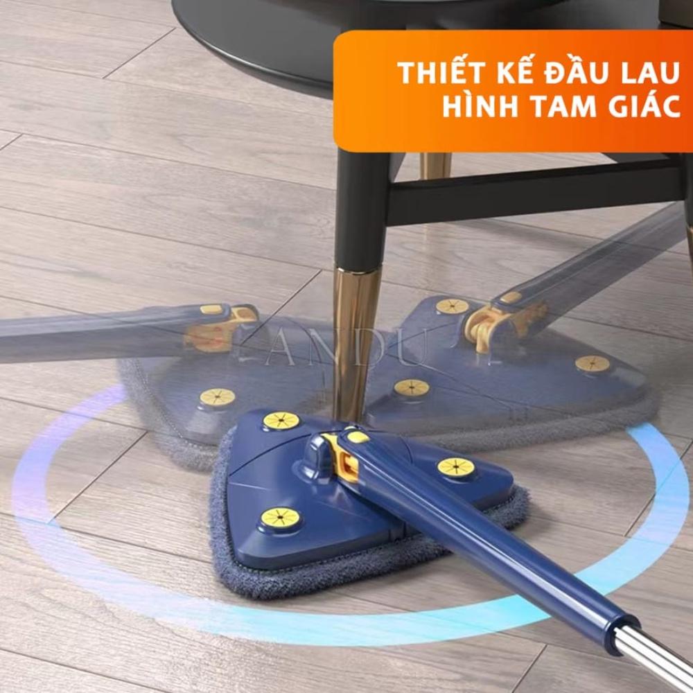 Cây lau nhà thông minh tự vắt đa năng hình tam giác, hỗ trợ lau trần nhà, cửa sổ, sàn nhà, lau kính xoay 360 độ