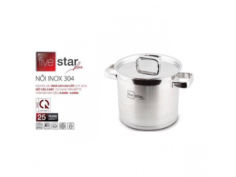 Nồi 3 đáy Inox 304 quai vuông nắp kính Fivestar Plus tặng Chó Rocky