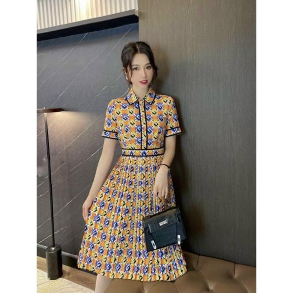 HÀNG NHẬP - ĐẦM XÒE LỤA IN HỌA TIẾT CỔ SƠ MI CHÂN VÁY XẾP LY