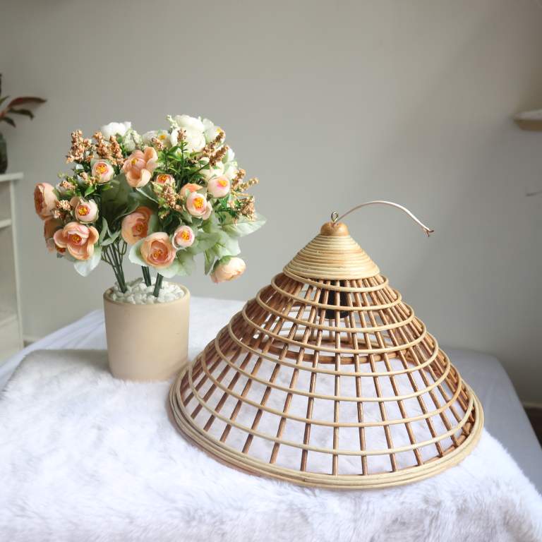 Đèn Ngủ Thiên Nhiên Trang Trí Hình Nón- Chất Liệu Mây Đan Handmade 100% - Không Hại Sức Khỏe- Thẩm Mỹ Cao