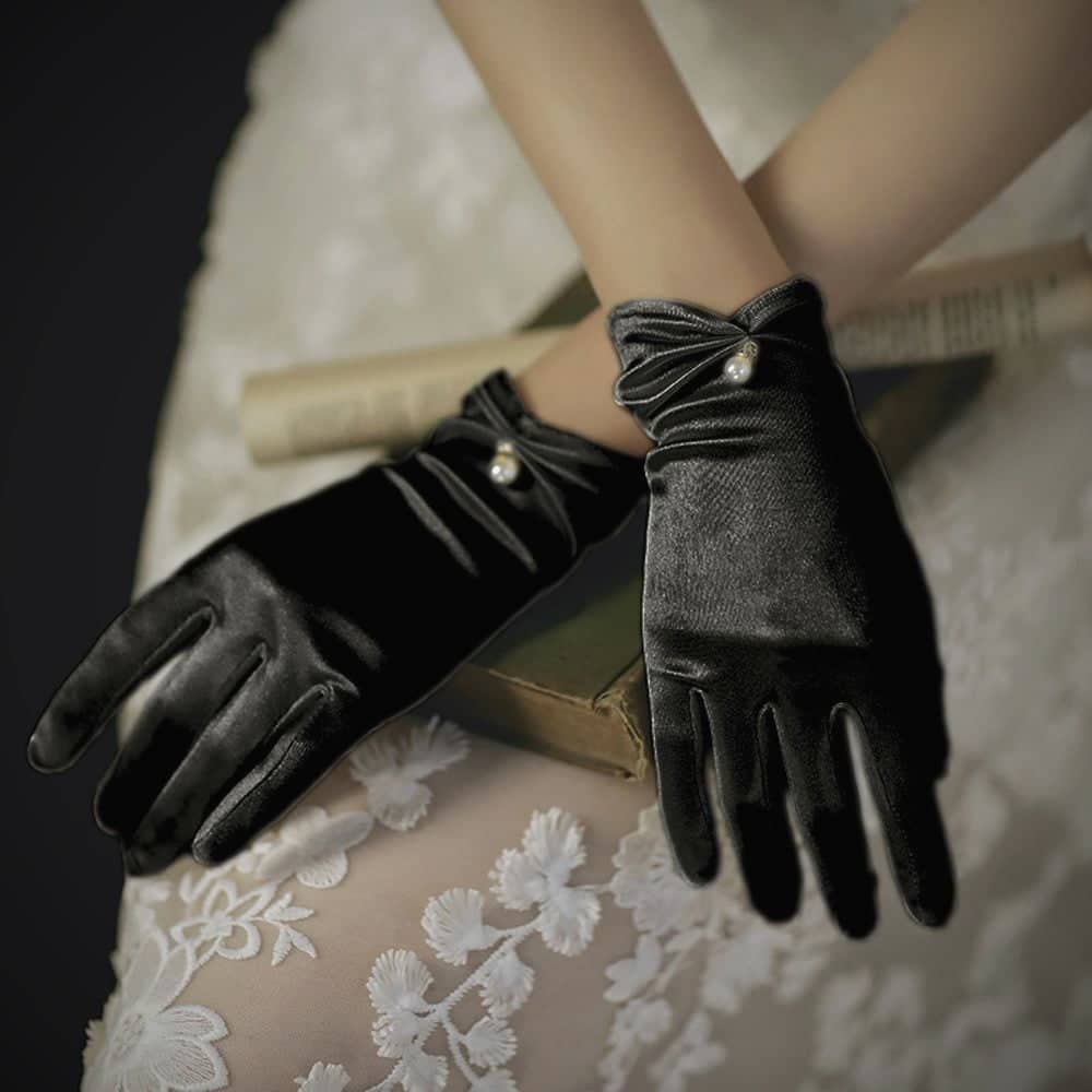 Găng tay satin màu đen cho Cô dâu và Dạ hội, đi tiệc, sự kiện, đạo cụ chụp ảnh, studio MS: 42851