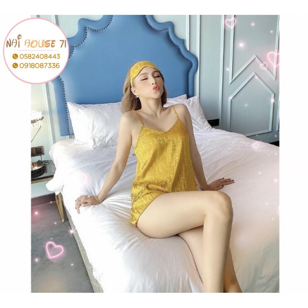 BỘ NGỦ 2 DÂY GẤM SATIN DỆT CHỮ NỔI NHIHOUSE71 QUẦN LAI BÈO TẶNG KÈM BỊT MẮT ĐÁNG YÊU FREESIZE