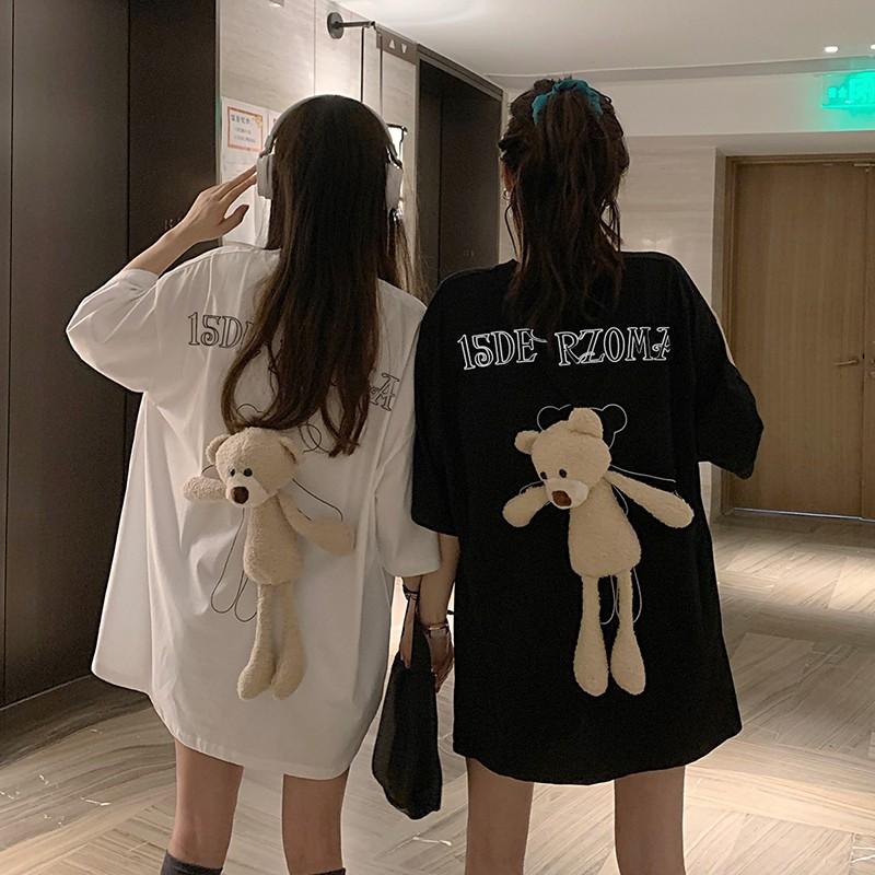 "Siêu hot" Áo phông thời trang kèm gấu bông đính sau lưng - vải cotton