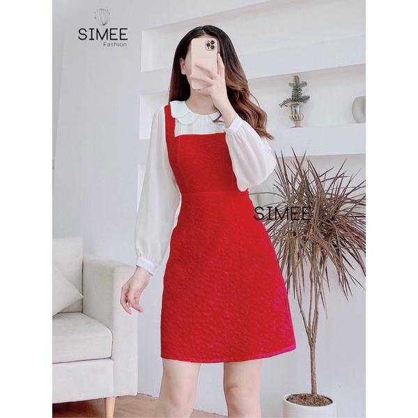 Váy gấm xốp dập hoa nổi 3D thiết kế Simee