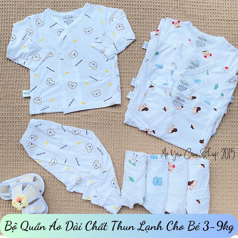 [3-9kg] Bộ Quần Áo Sơ Sinh Dài Chất Thun Lạnh, Mềm, Mát, Thấm Hút Mồ Hôi Cho Bé Thích Hợp Mặc Quanh Năm