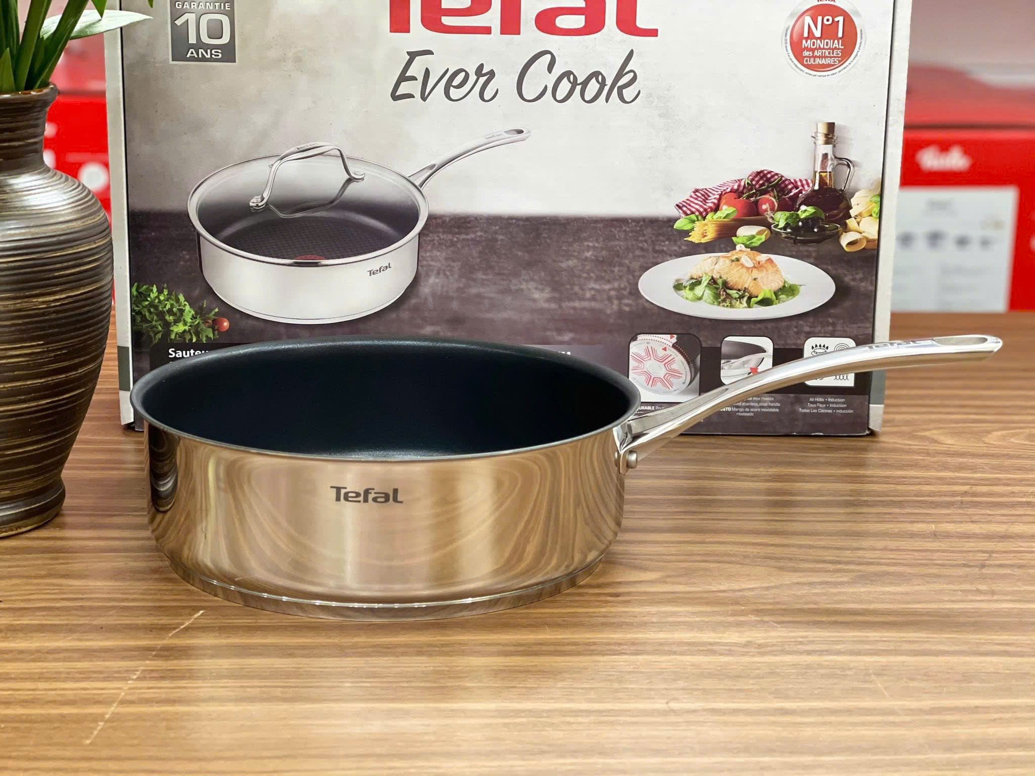 CHẢO QUÁNH CHỐNG DÍNH TEFAL EVER COOK 24CM CÓ NẮP ĐẬY Hàng chính hãng
