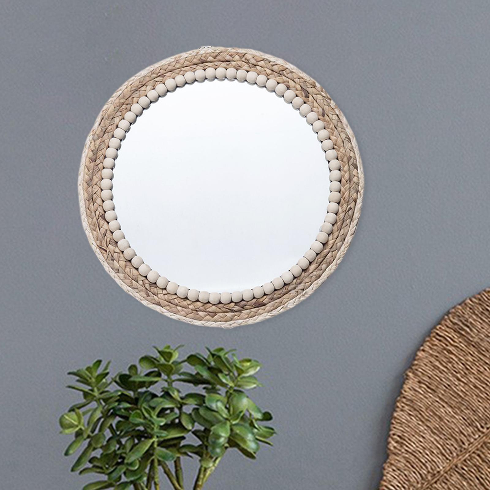 Round Mirror Straw Rope Hanging Wall Mirror for Apartment Decor