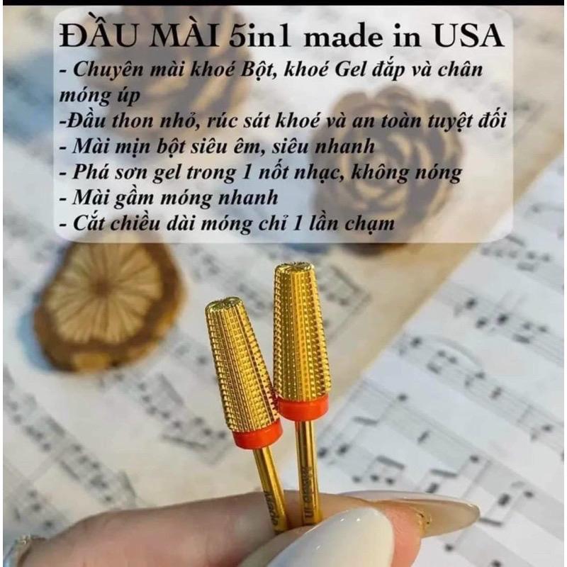 Đầu Mài Đa Năng 5 trong 1 Thép Vonfram F-Gold Mạ Vàng, Dùng Cho Phá Gel Phá Bột Mài Móng Đầu Mài 5in1 Chuyên Làm Nail