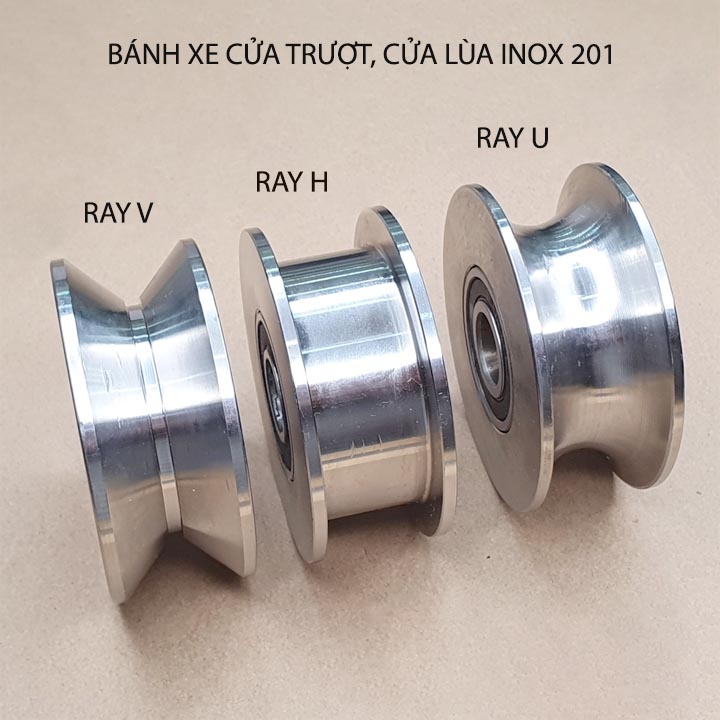 01 Bánh xe Puly cho cửa cổng trượt, cửa lùa bằng inox 201, loại 22x68mm, Hình U, V, H tùy chọn