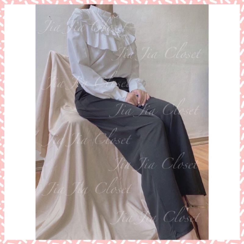 QUẦN ỐNG RỘNG LƯNG CAO MÀU ĐEN DÁNG CULOTTES CẠP BÁN CHUN DÁNG RỘNG BẦU MẶC