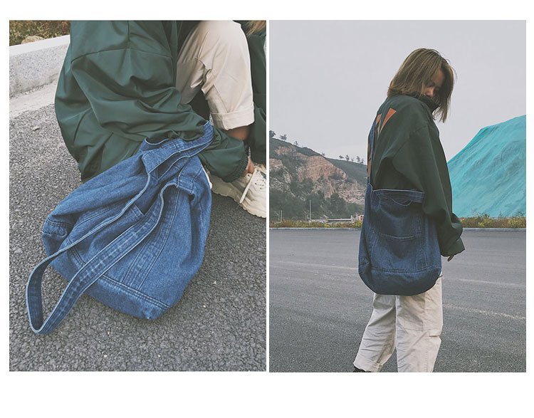 Túi Đeo Chéo Hàng Có Sẵn Giao Ngay, cao 33cm, rộng 52cm, dày 19,5cm Chất Jean Phong Cách Đường Phố Túi Tote Jean Jess95