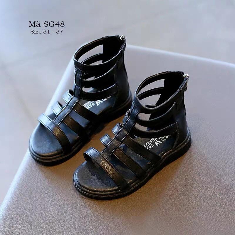 Sandal chiến binh bé gái 5 - 12 tuổi thời trang da mềm, màu đen dễ phối đồ đi chơi đi biển hè phong cách SG48