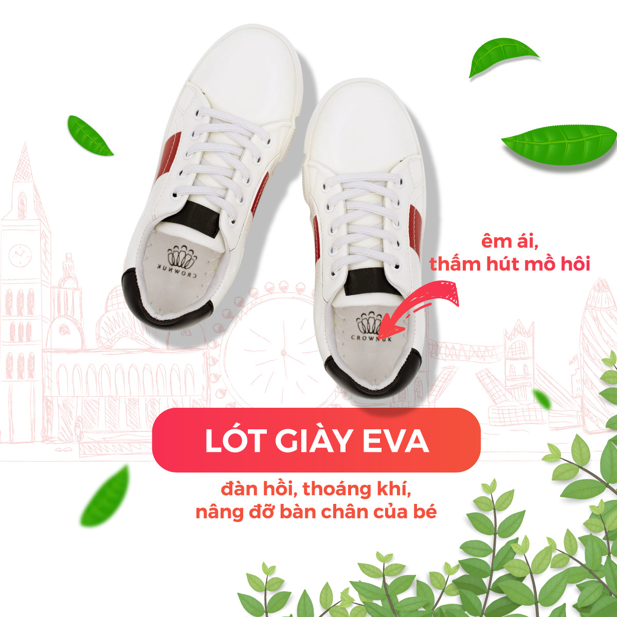 Giày Thể Thao Sneaker Bé Trai Bé Gái Đi Học Cổ Thấp Crown Space UK Active Trẻ em Cao Cấp CRUK252 Siêu Nhẹ Êm Size 28-35/2-14 Tuổi