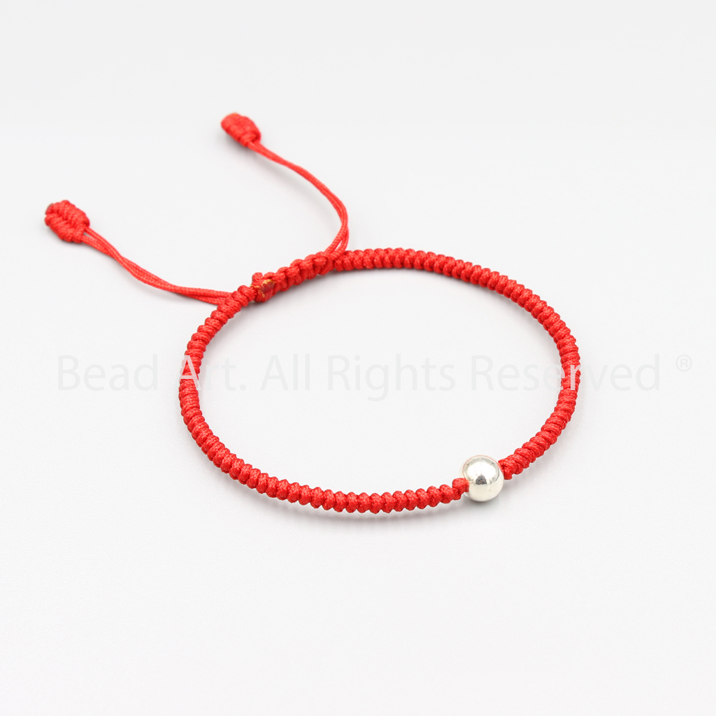 Vòng Tay Thắt Dây Đỏ (Chỉ Đỏ) Handmade Và Bạc 925 Bi Tròn, Vòng Tay Phong Thuỷ - Bead Art