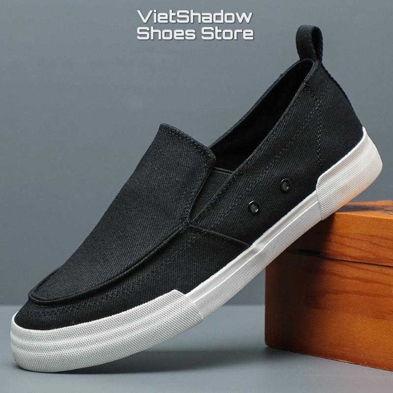 Giày lười slip on nam BAODA - Chất liệu vải bố 4 màu đen, cam, kaki và xanh - Mã SP 23012