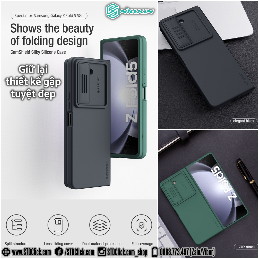 ỐP LƯNG DÀNH CHO ĐIỆN THOẠI SAMSUNG GALAXY Z FOLD 5 5G NILLKIN CAMSHIELD SILKY SILICON BẢO VỆ CAMERA