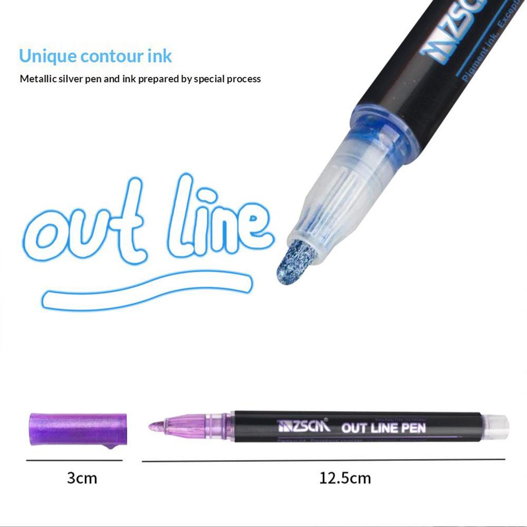 Double Line Outline Pens 21 Colors Self-Outline Metallic Markers Glitter Pens