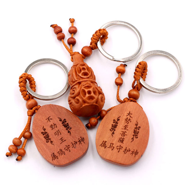 Combo 3 móc khóa phong thủy gỗ đàn hương Bất động minh vương - Đại thế chí - hồ lô