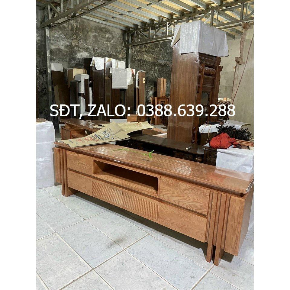 Kệ tivi nan ốp, gỗ sồi dài 2m, 2m2, 2m4