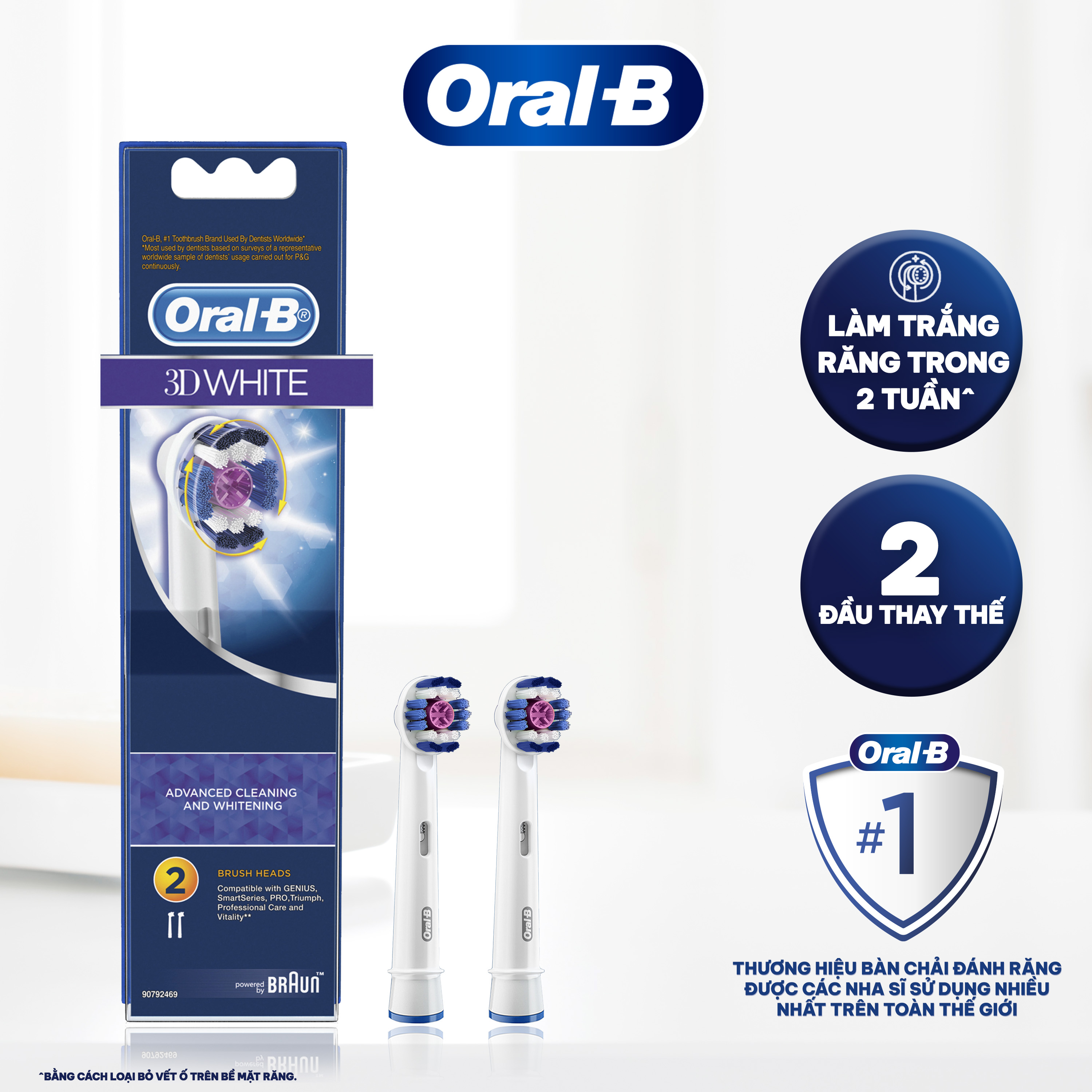 Combo Đầu Bàn Chải Điện ORAL-B 3D WHITE Làm Trắng và Làm Sạch Mảng Bám Hộp 2 Cái x2