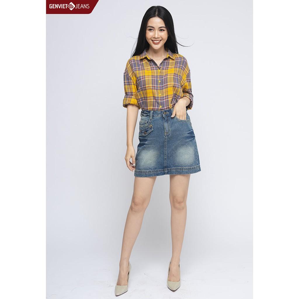 Chân Váy Jeans Nữ Phối Túi Bên GENVIET XJ328J1238