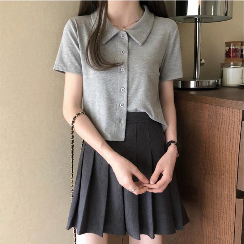 Áo Polo Nữ Cúc Cài Cộc Tay Cổ Bẻ Chất Borip Gân