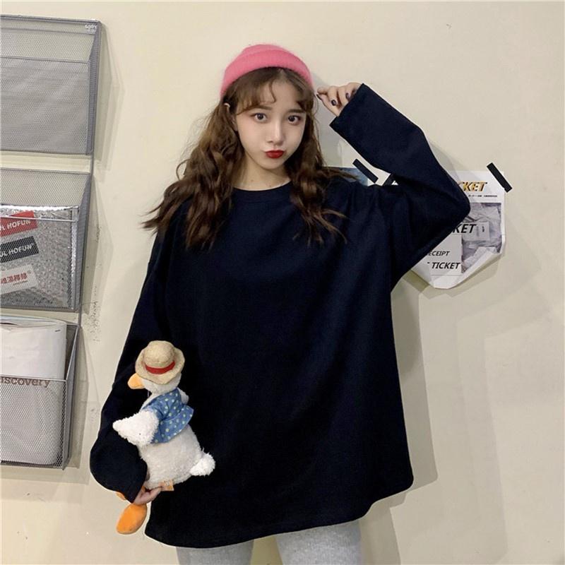 Áo thun tay dài sweater nam nữ TRƠN unisex form rộng teen cổ tròn cotton giá rẻ basic đen trắng freesize ulzzang