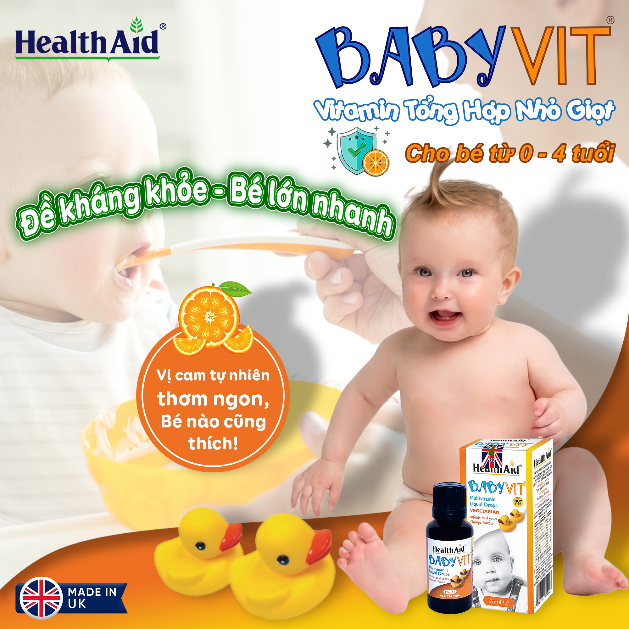 Siro Vitamin Tổng Hợp Nhỏ Giọt Tăng Đề Kháng Cho Bé BabyVit HealthAid UK Trẻ Giảm Ốm Vặt Ăn Ngon Ngủ Tốt Hộp 25ml Nhập Khẩu Chính Hãng