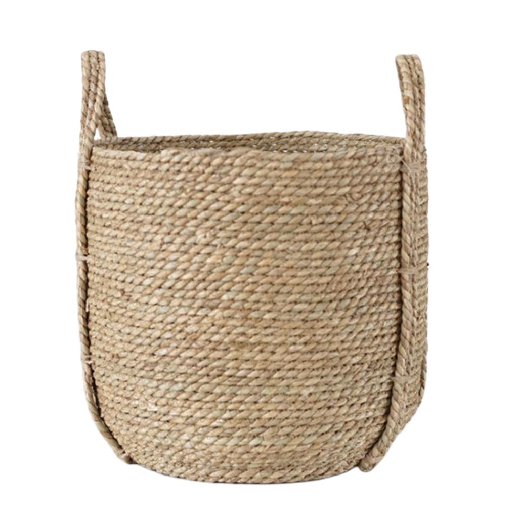 Natural Straw Woven Flower Pot Basket Green Plant Holder Cloth Hamper