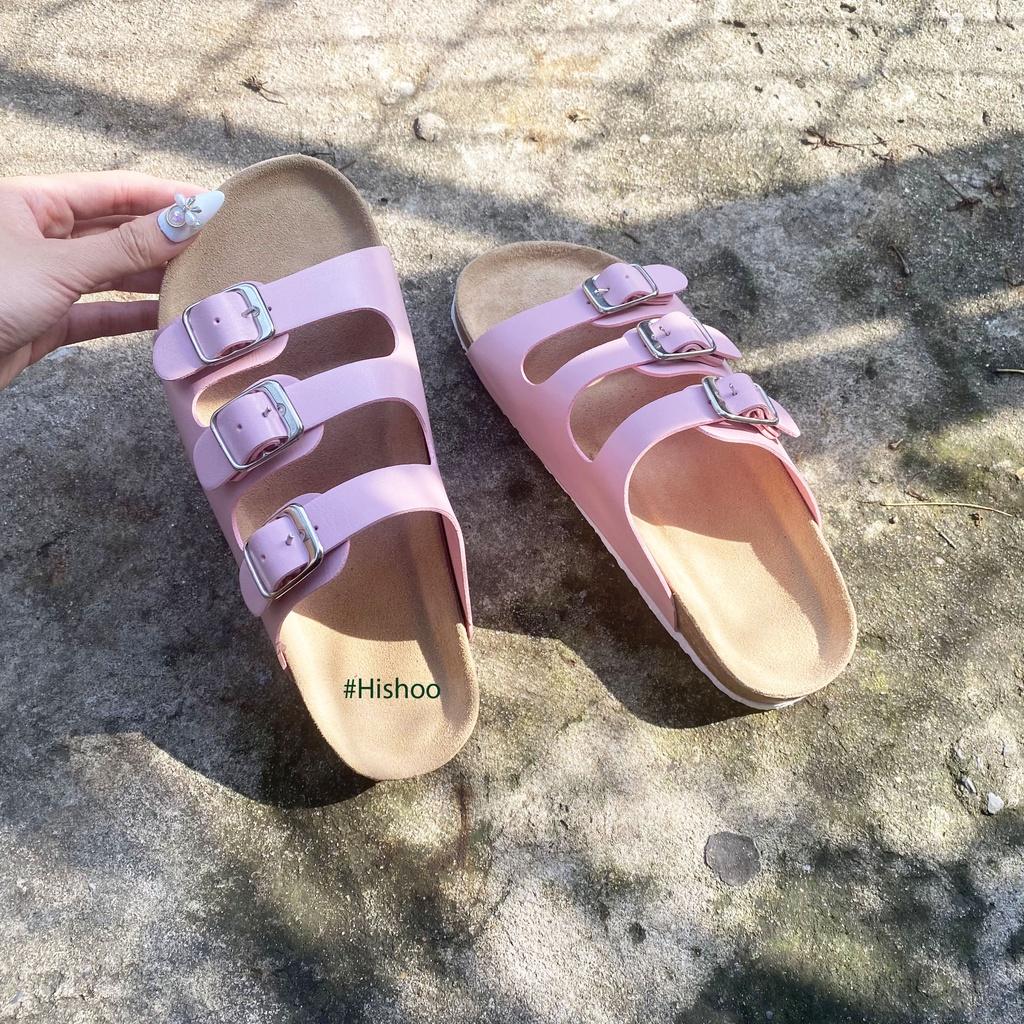 Dép đế trấu birken nam nữ unisex quai ngang 3 khóa da tổng hợp size 35 - 43 chính hãng Hishoo S092