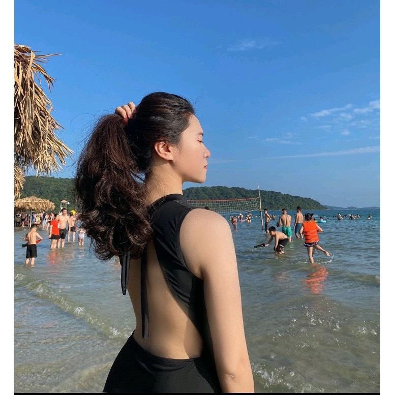 Đồ bơi, Bikini Liền Mảnh, Bodysuit Khoét Lưng Cột Nơ Cổ Dễ Thương LT74VA