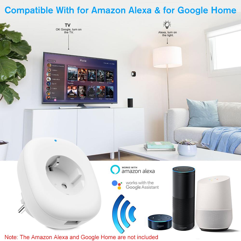 Wifi Smart Socket Plug with Big On/Off Switch Button + USB Port, Smart Alexa Outlet Support APP Remote Control Timing Function Voice Control for Amazon Alexa for Google Home IFTTT No Hub Required 10A-2200W