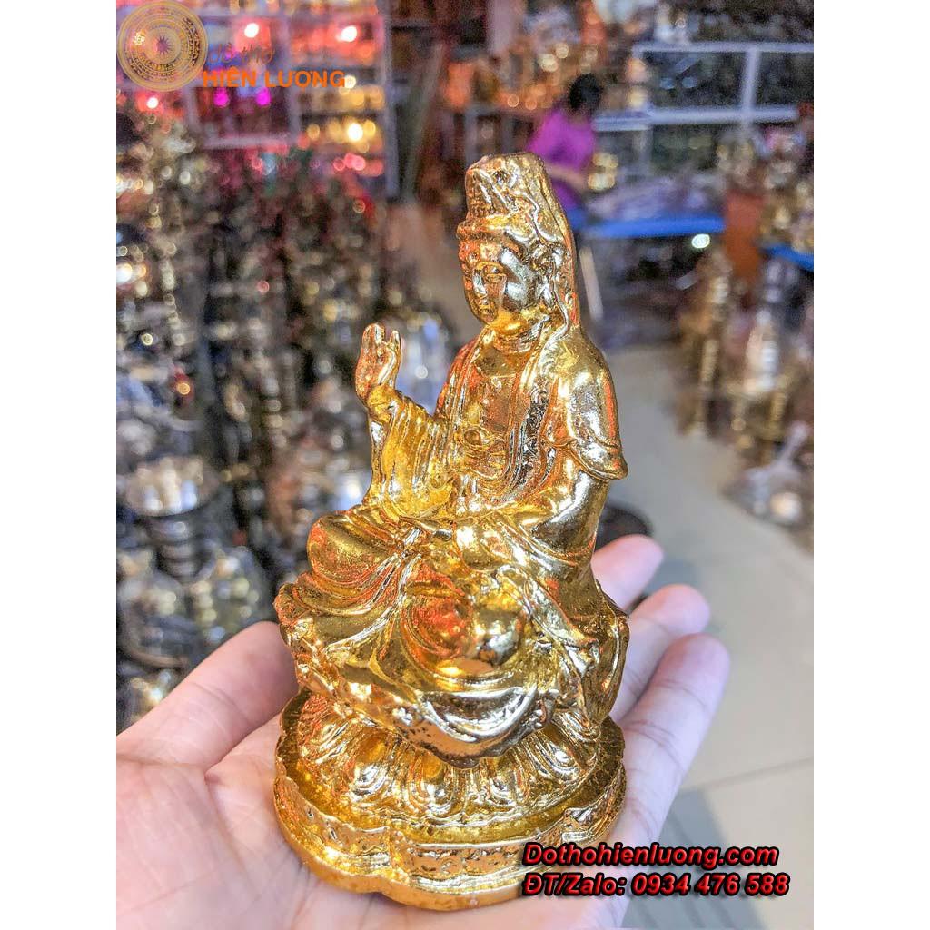 Tượng Quan Âm Bồ Tát Ngồi Đài Sen Mạ Vàng Cao 11cm
