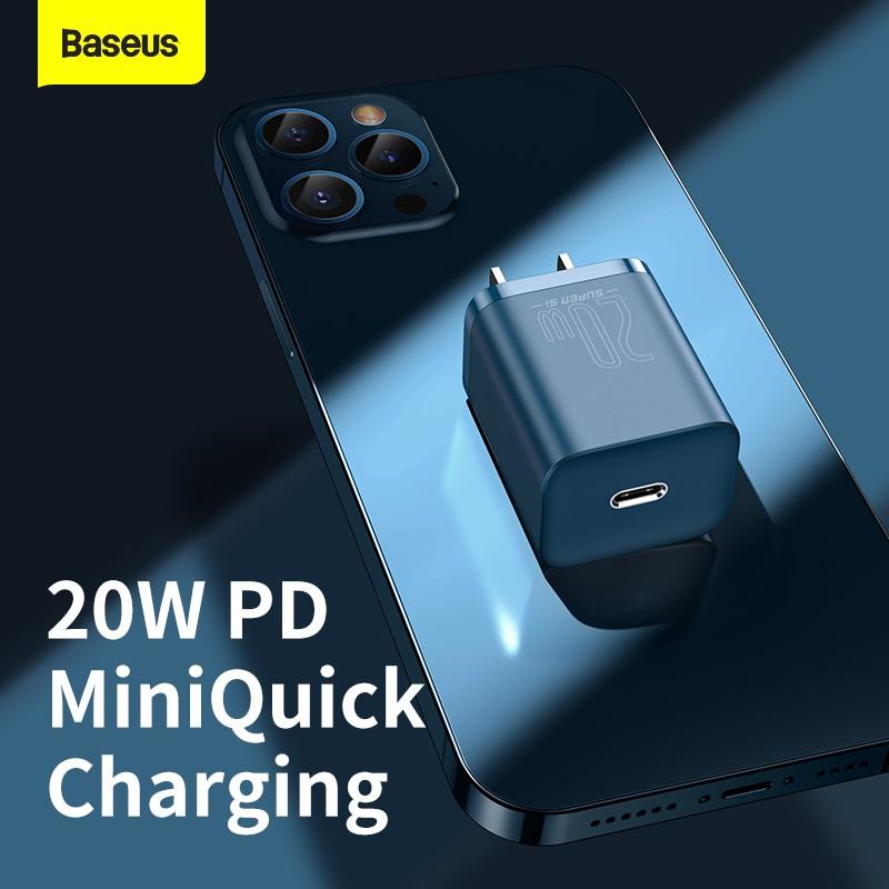 Bộ Cốc Cáp Sạc Nhanh Baseus Super Si Mini Usb C Qc3.0 Pd 20w Cho Điện Thoại iPhone 12 - Hàng Chính Hãng