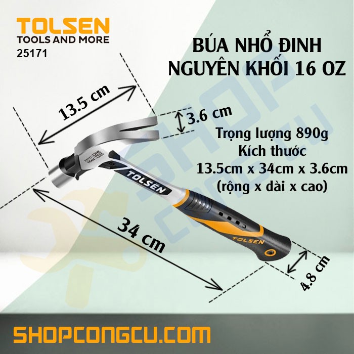 Búa nhổ đinh nguyên khối 16oz Tolsen 25171