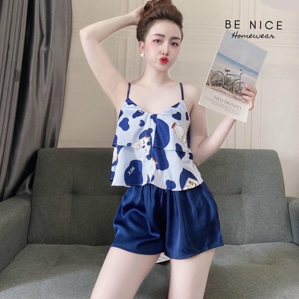 Set lụa dây mặc nhà 2 tầng nhiều họa tiết đáng yêu