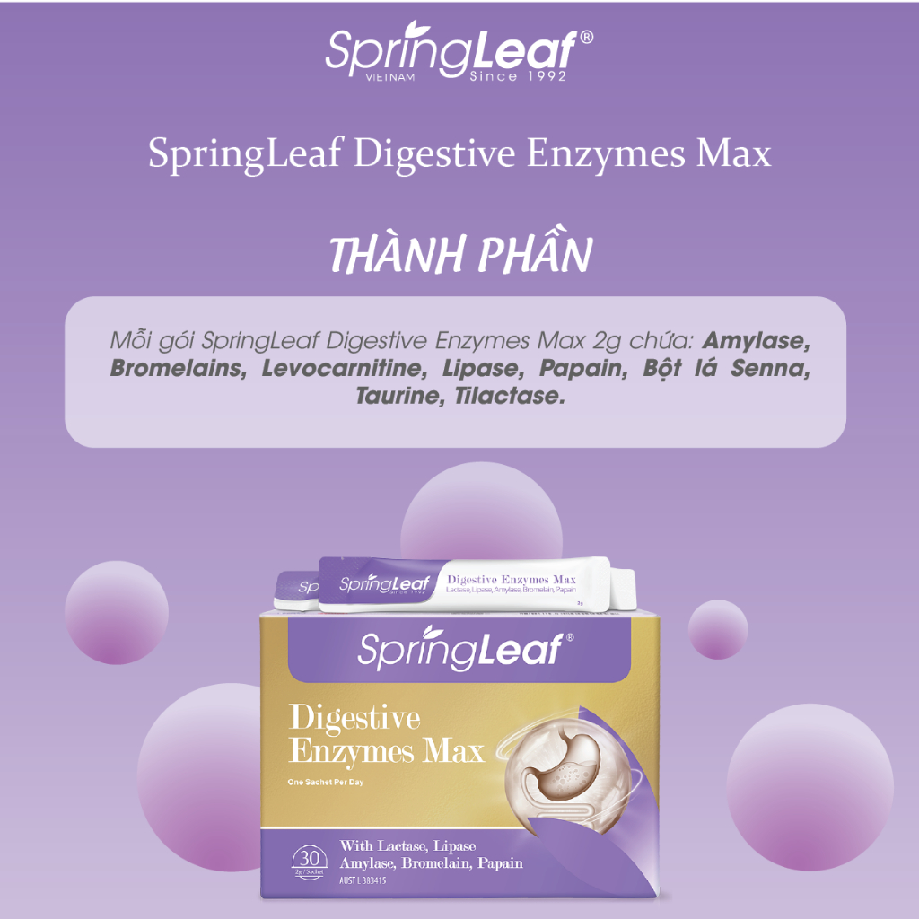 Men tiêu hóa, hỗ trợ sức khỏe đường ruột Springleaf-Digestive Enzymes Max hộp 30 gói